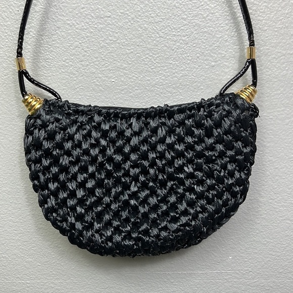 Rodo Italian Crescent Black Woven Crossbody - Picture 2 of 12